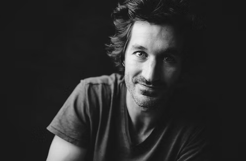 black and white photo of a man