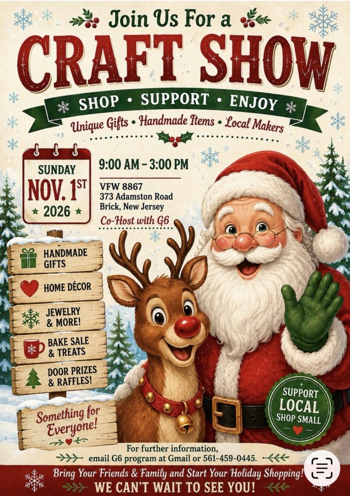 craft show flyer with Santa Claus and a Reindeer 
