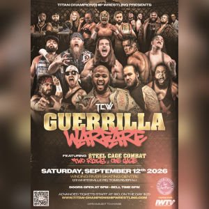 Titan Championship Wrestling presents Guerrilla Warfare flyer featuring multiple wrestlers 