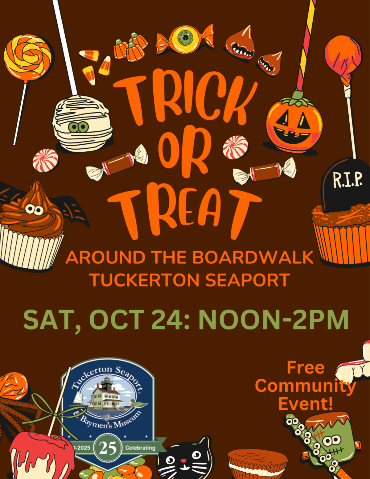 Trick or treat flyer with candy around the border