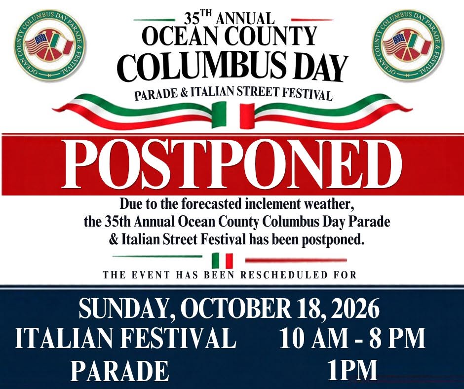 Ocean County Columbus Day postponement flyer
