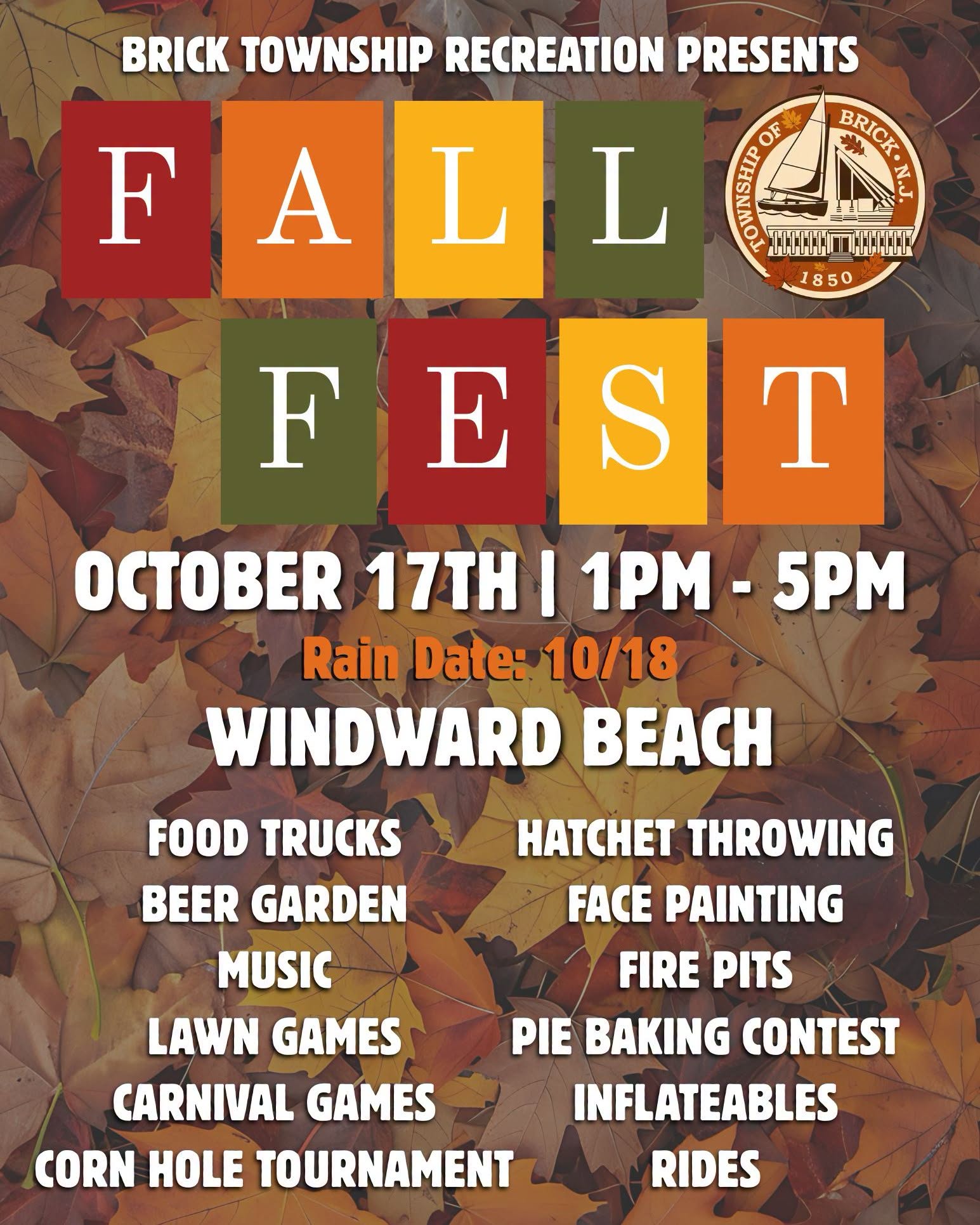 Fall Fest flyer with fall colored leaves as the background