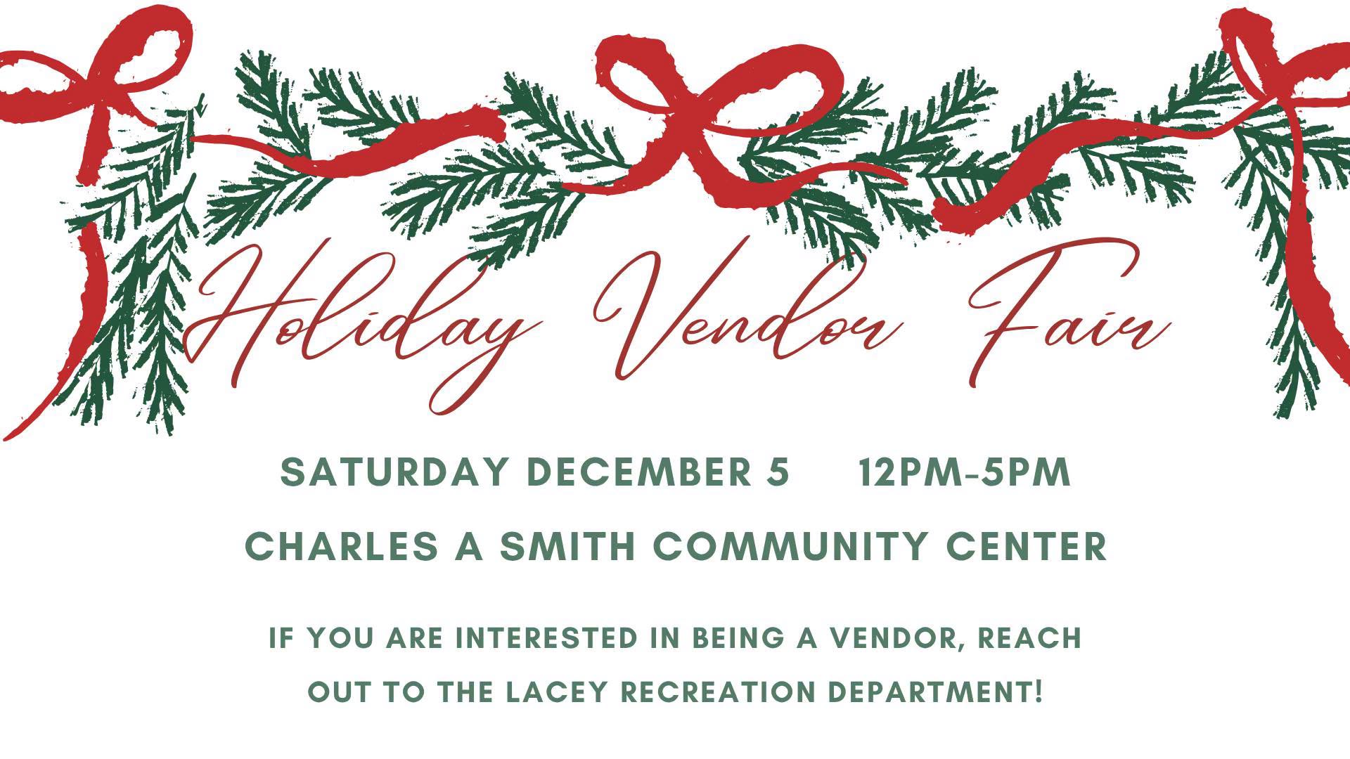 Holiday Vendor fair flyer with garland and red bows