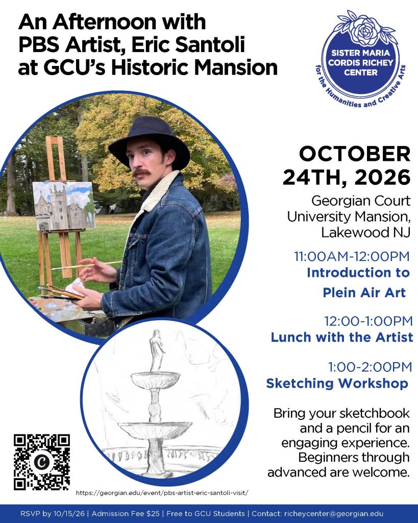 Picture of a man in a black hat painting on an easel outside 