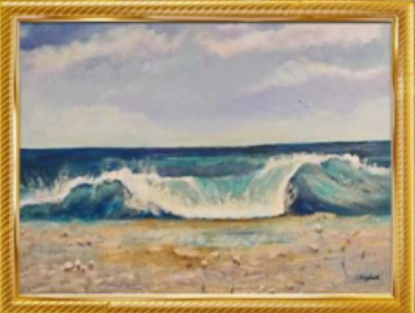 painting of the ocean in a gold frame
