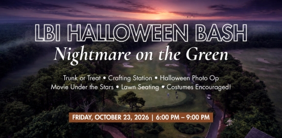 Halloween Bash flyer with aerial view of LBI National Golf Resort